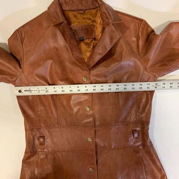 Guess Women's Vintage 100% Genuine Leather 90's Button Up Mid Length Coat Size M - Picture 9 of 11